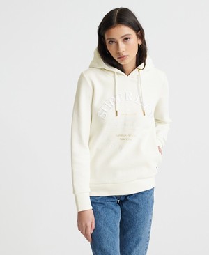 Superdry Embroidered Serif Női Kapucnis Pulóver Krém | WKPJL5192